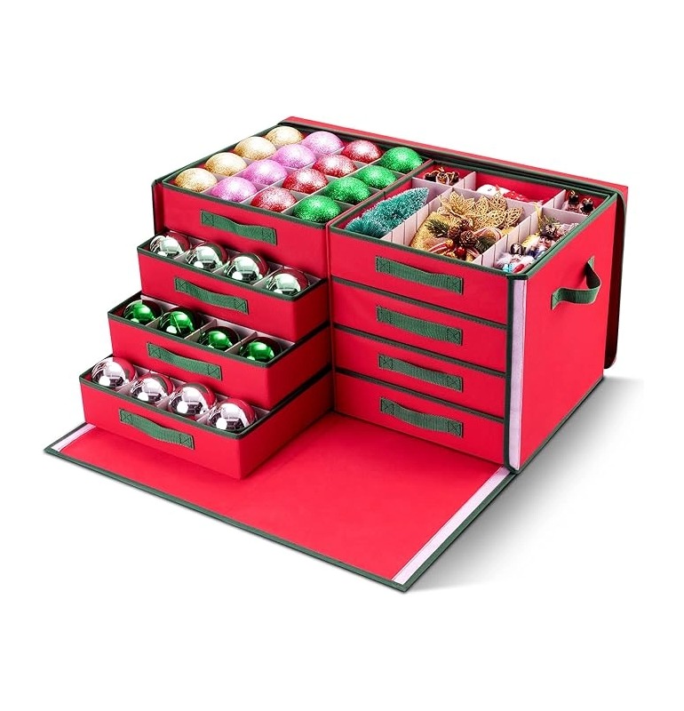 Adjustable Christmas Ornament Storage Box -8 Drawer Trays-Holiday Ornaments Container