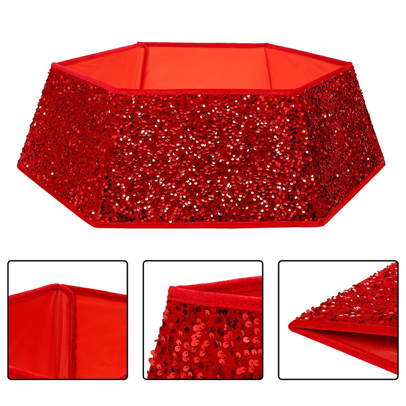 Custom Xmas Christmas Tree Collar Sequin Tree Skirt Stand Base Cover for Home Decor Large Size Red Sequins Protector