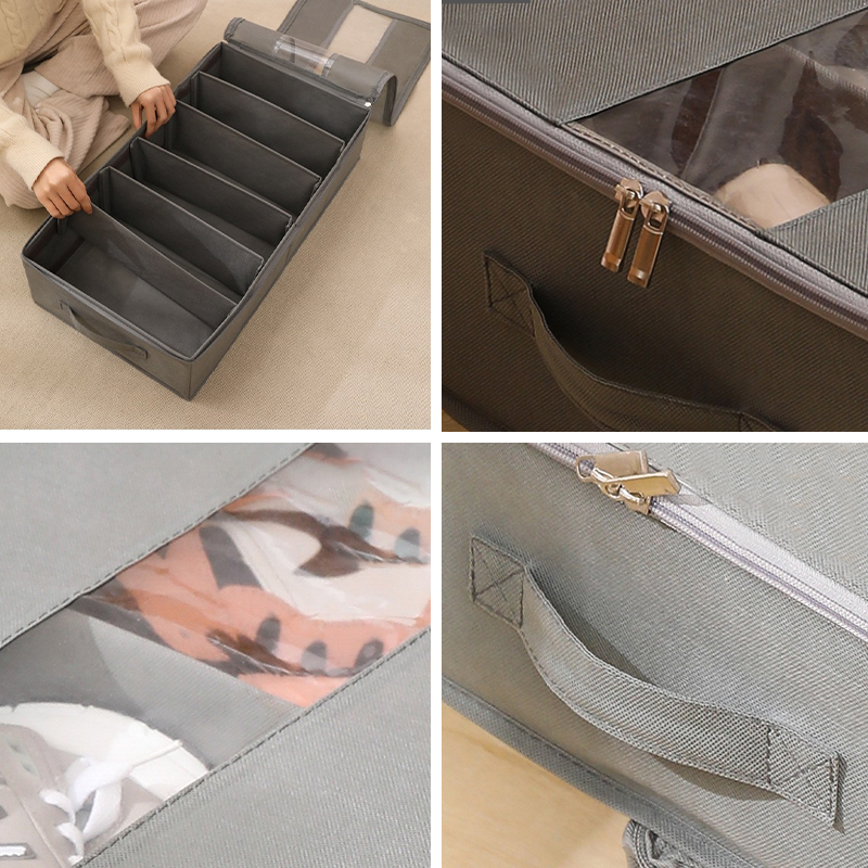 Sturdy Under Bed Shoe Storage Organizer with Adjustable Dividers Underbed Shoes Closet Storage Solution with Clear Window, Breathable,space-saving