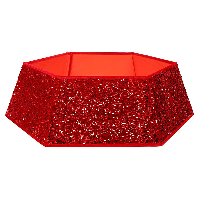 Custom Xmas Christmas Tree Collar Sequin Tree Skirt Stand Base Cover for Home Decor Large Size Red Sequins Protector