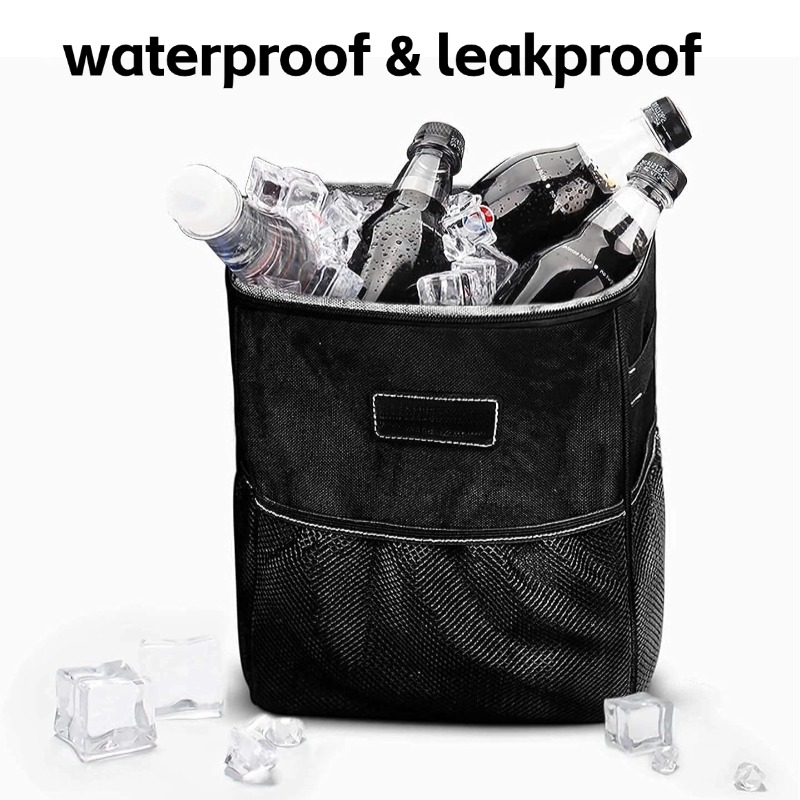 Car Trash Can with Lid and Storage Pockets 100% Leak-Proof Organizer, Waterproof Garbage Bin