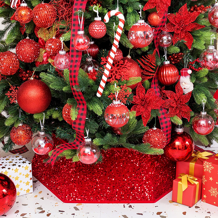 Custom Xmas Christmas Tree Collar Sequin Tree Skirt Stand Base Cover for Home Decor Large Size Red Sequins Protector