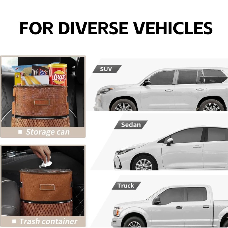 Car Trash Can with Lid and Storage Pockets 100% Leak-Proof Organizer, Waterproof Garbage Bin