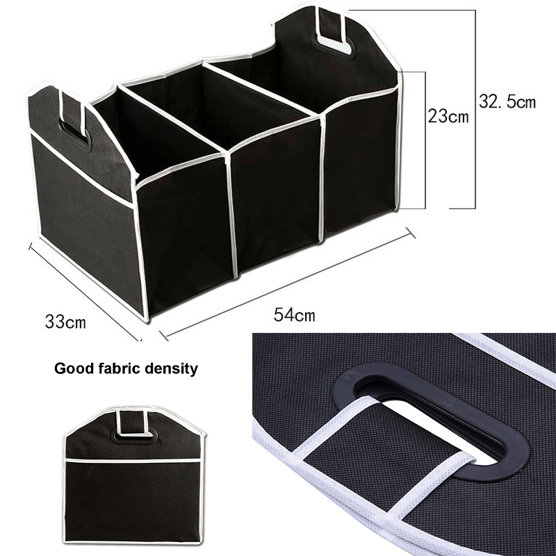 600D Oxford Fabric Folding Car Trunk Storage Boxes Bins Multi-Compartment Car Organizers Auto Accessories Sundries Suitable for Any Car, SUV, Mini-Van, Black