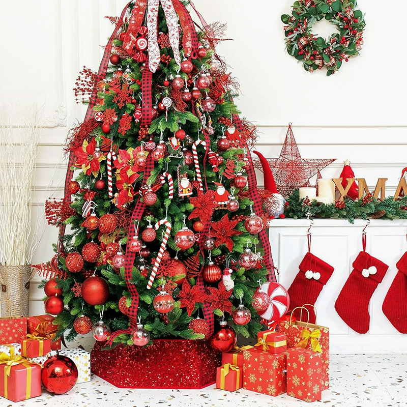 Custom Xmas Christmas Tree Collar Sequin Tree Skirt Stand Base Cover for Home Decor Large Size Red Sequins Protector