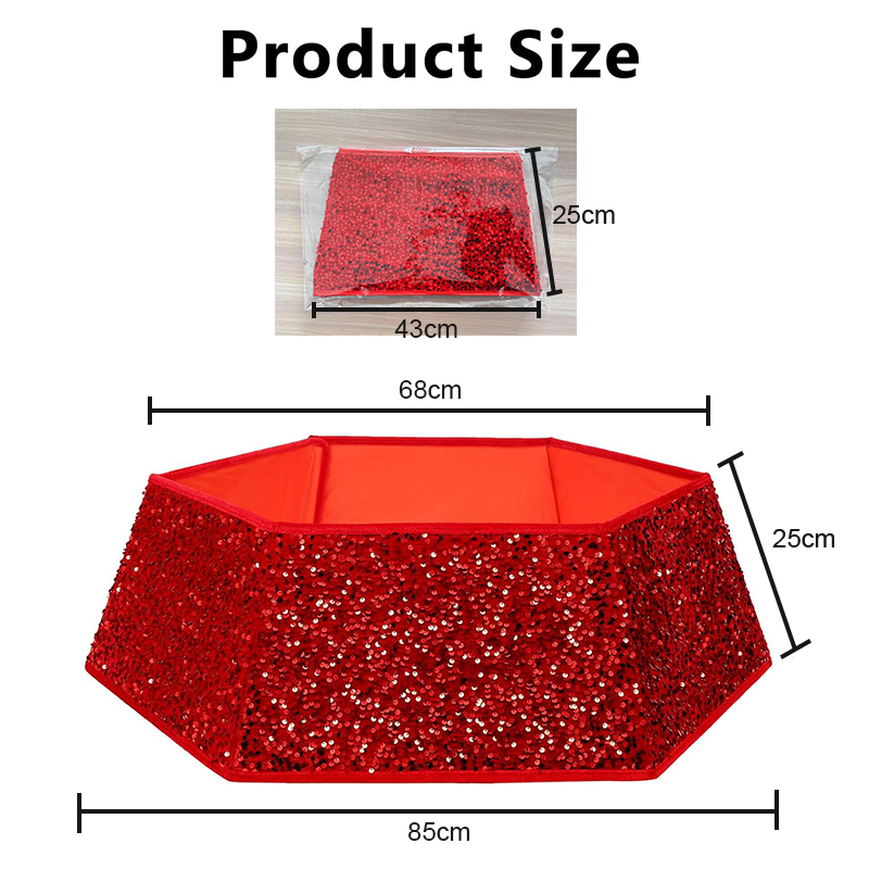 Custom Xmas Christmas Tree Collar Sequin Tree Skirt Stand Base Cover for Home Decor Large Size Red Sequins Protector
