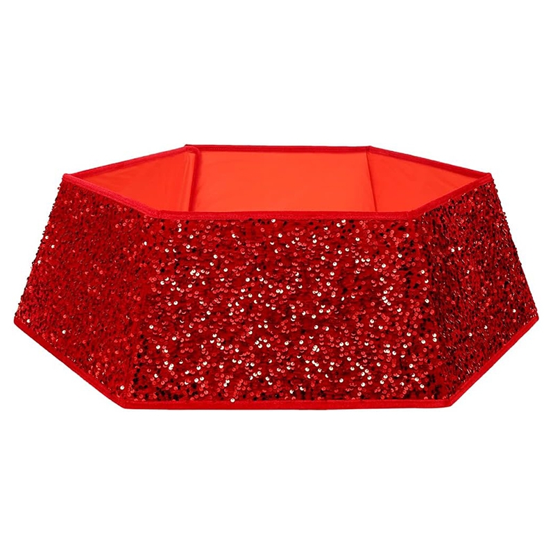 Custom Xmas Christmas Tree Collar Sequin Tree Skirt Stand Base Cover for Home Decor Large Size Red Sequins Protector