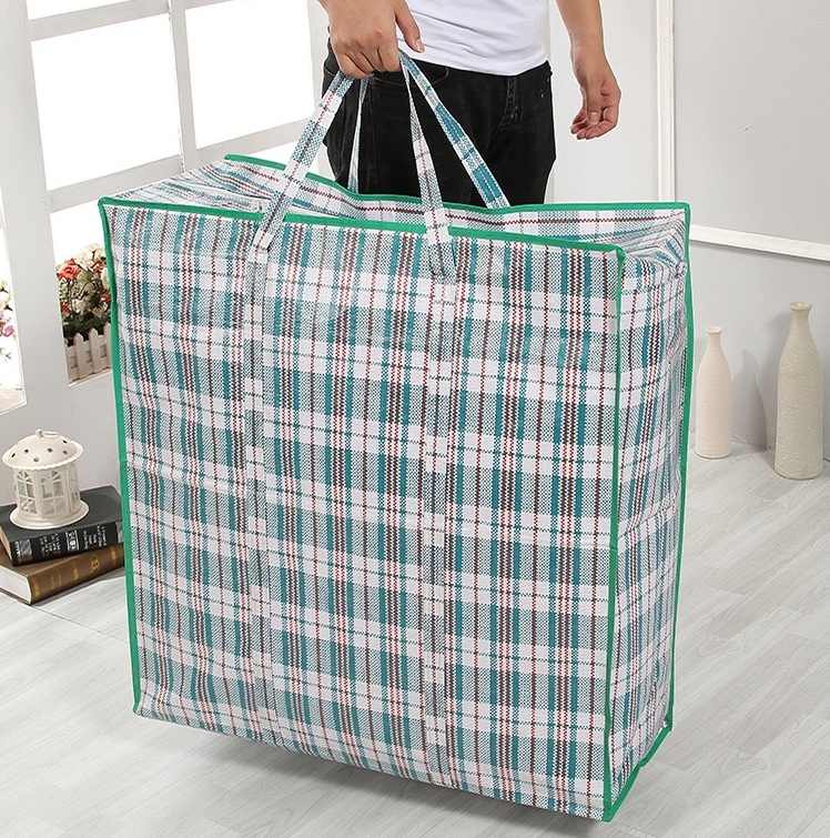 Wholesale PP Woven Thick Storage Bag with Sturdy Handles Recycled Luggage Bag Zipper for Quilt Clothes Trolley Large Storage Box