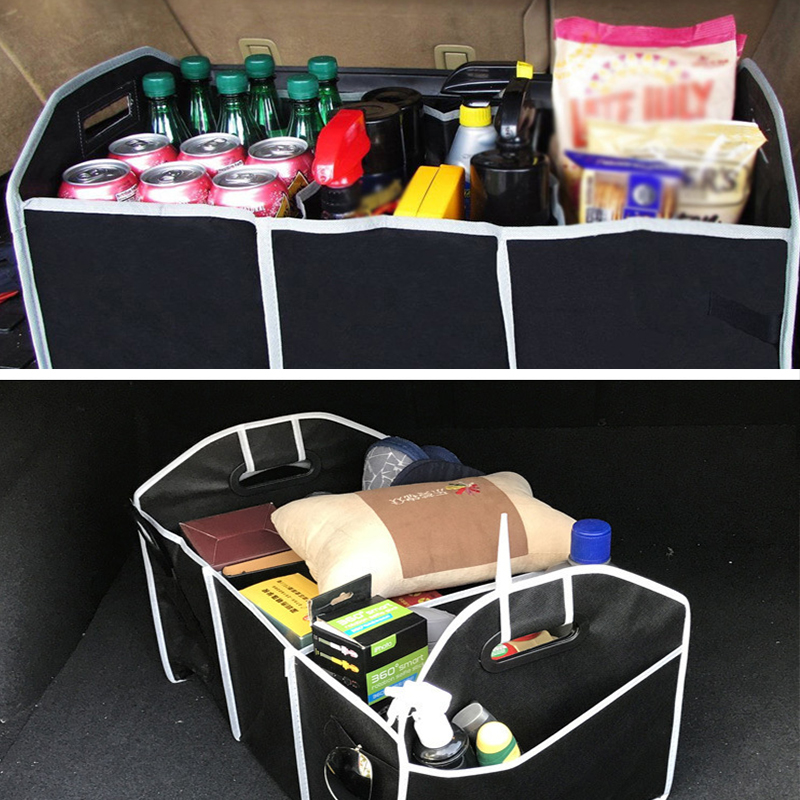 600D Oxford Fabric Folding Car Trunk Storage Boxes Bins Multi-Compartment Car Organizers Auto Accessories Sundries Suitable for Any Car, SUV, Mini-Van, Black