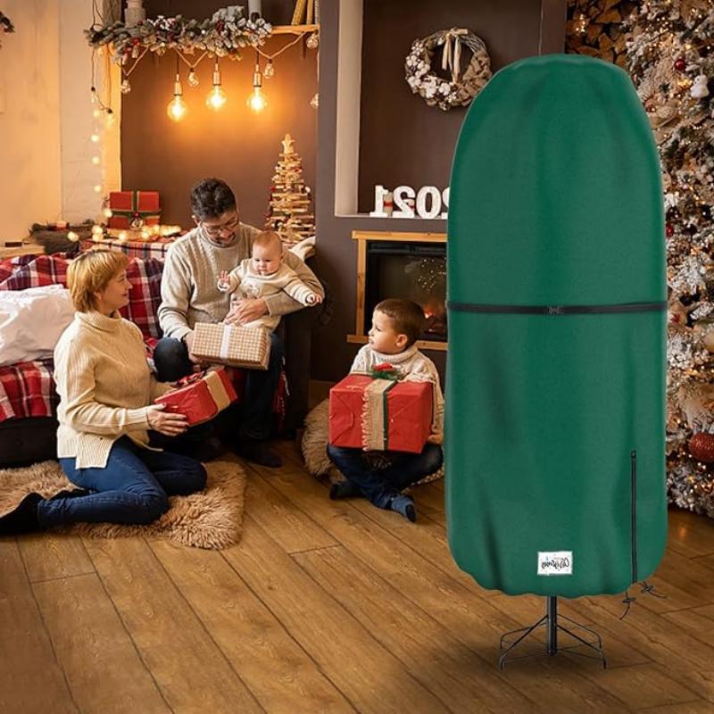 Upright Christmas Tree Storage Cover,Tear Resistant Adjustable 9 FT Christmas Tree Storage Bag for Assembled Tree Standing with Ornaments,Xmas Tree Cover Waterproof, Dustproof