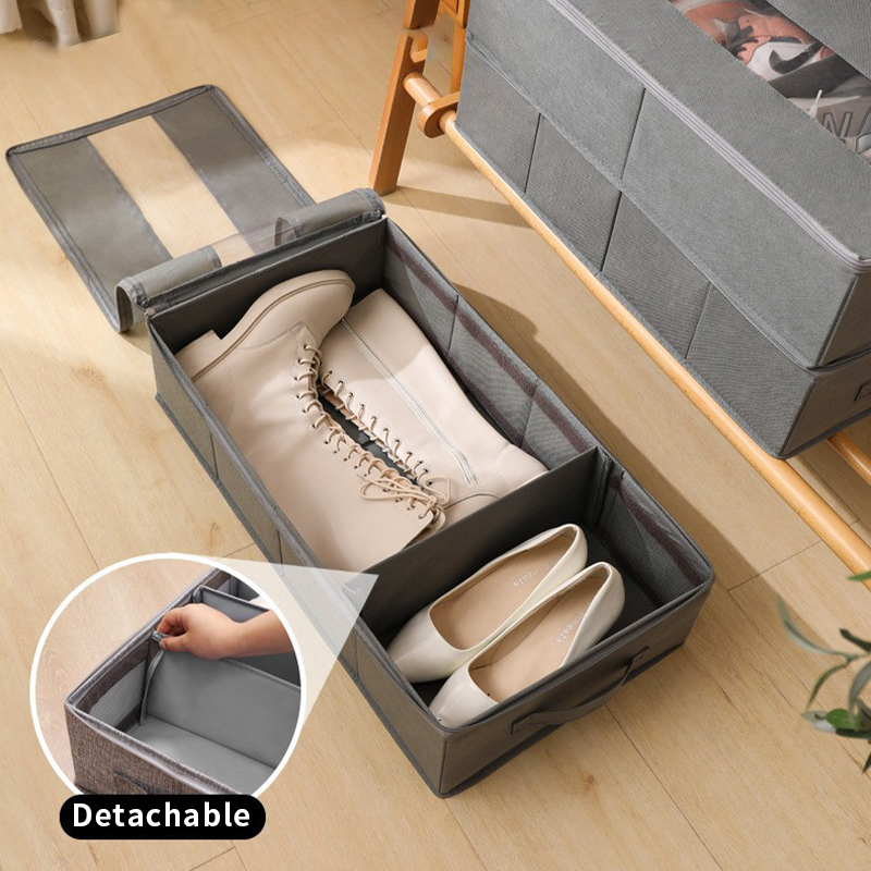 Sturdy Under Bed Shoe Storage Organizer with Adjustable Dividers Underbed Shoes Closet Storage Solution with Clear Window, Breathable,space-saving