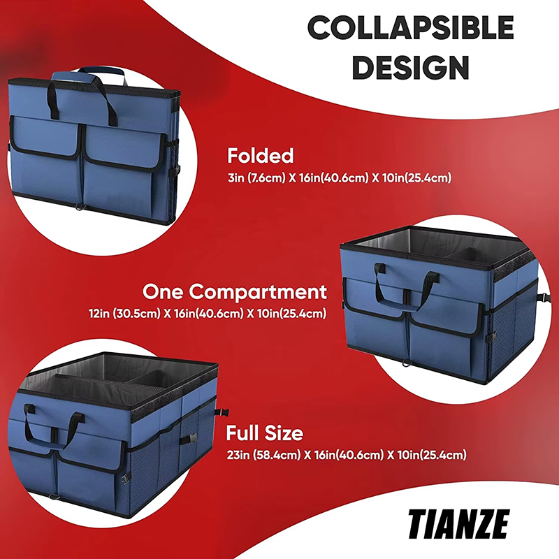 Car Boot Backseat Organizer Collapsible Multi Compartment Storage Organizer Car Accessory with Adjustable Securing Strap Lid