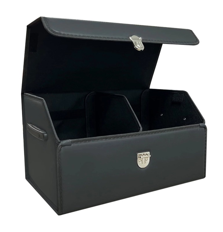 Foldable Leather Car Trunk Organizer for SUV & Sedan Multi-functional Plaid Storage Box With Lid