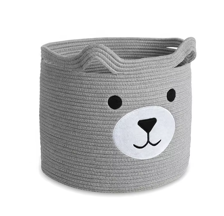 Cotton Rope Bear Laundry Hamper Basket Toy Storage Baskets for Bedroom 
