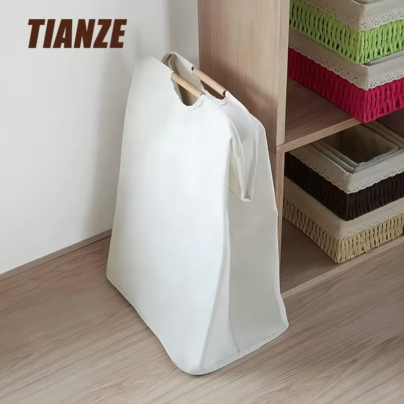 Foldable Laundry Hamper Bag Laundry Baskets with Wooden Handle Household