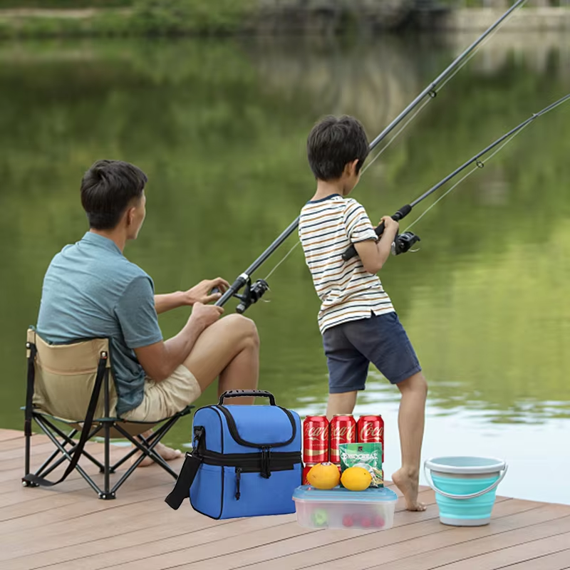Double-Layer Insulated Cooler Bag Shoulder Strap Handles for Picnics School