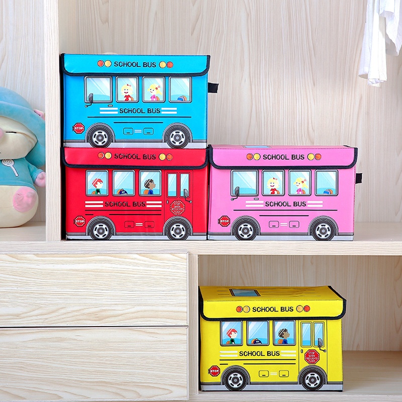 Car Cartoon Storage Boxes with Lid for Organizing Toys Clothes Sundries Children