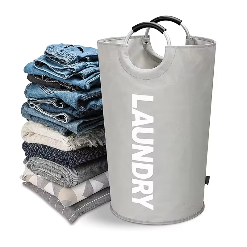 Foldable Tall Laundry Bag for Dirty Clothes Laundry Basket With Mental Handle 