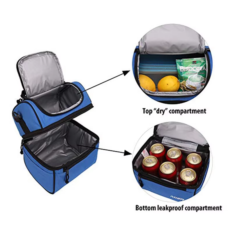 Double-Layer Insulated Cooler Bag Shoulder Strap Handles for Picnics School