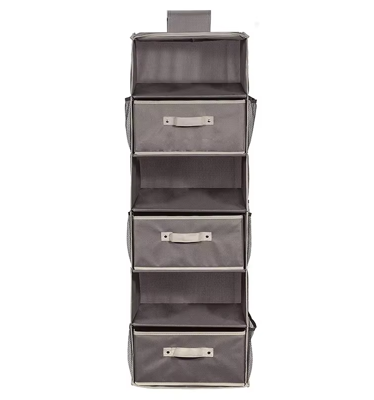 Foldable Non Woven Fabric 6-Shelf Hanging Closet Organizer with Drawer Side Pockets, Wider Hanging Shelves for Storage Shoes Clothes Jeans Shirts Toys