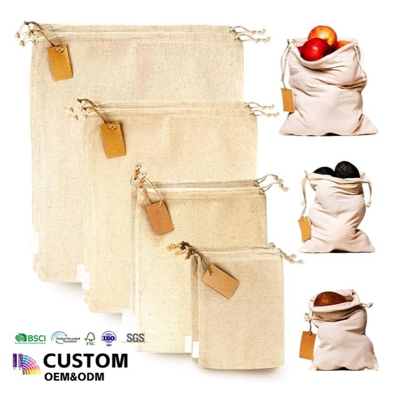 Cotton Drawstring Bag Reusable Cotton Bags for Bulk Food Storage Canvas