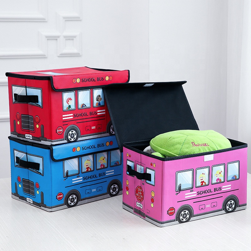 Car Cartoon Storage Boxes with Lid for Organizing Toys Clothes Sundries Children