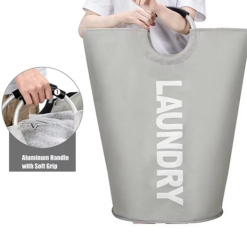 Foldable Tall Laundry Bag for Dirty Clothes Laundry Basket With Mental Handle 