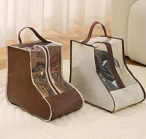 Non Woven Shoe Storage Bag with Sturdy Handle Portable Short & Tall Boots Protector Bag for Travel