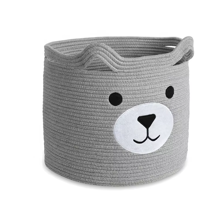 Cotton Rope Bear Laundry Hamper Basket Toy Storage Baskets for Bedroom 
