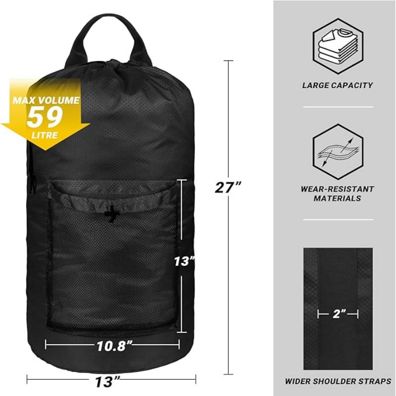 Clothes Drawstring Storage Laundry Backpack Bag with Mesh Pocket