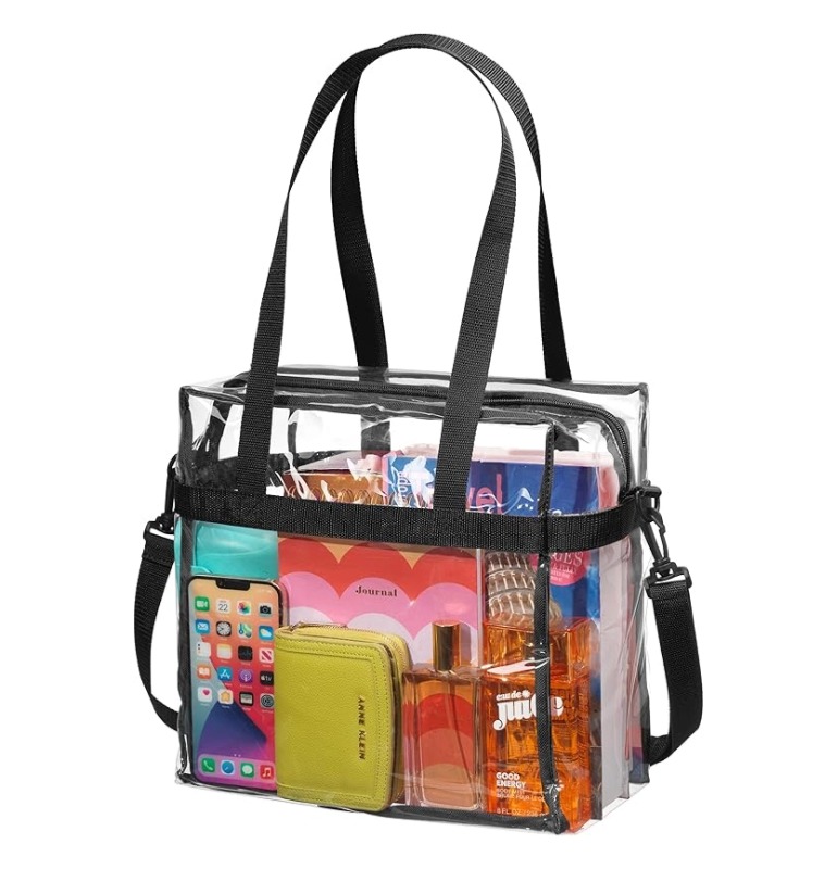 Clear PVC Tote Bag Shoulder Straps and Zippered Shopping Bag for outdoors