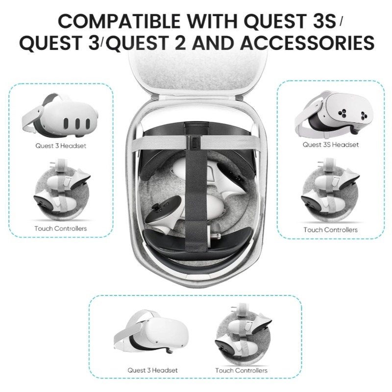 VR Box Headset Hard Carry Case for Meta Quest 3S/3/2/Vision Pro/Elite