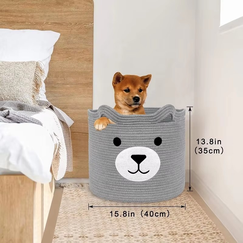 Cotton Rope Bear Laundry Hamper Basket Toy Storage Baskets for Bedroom 