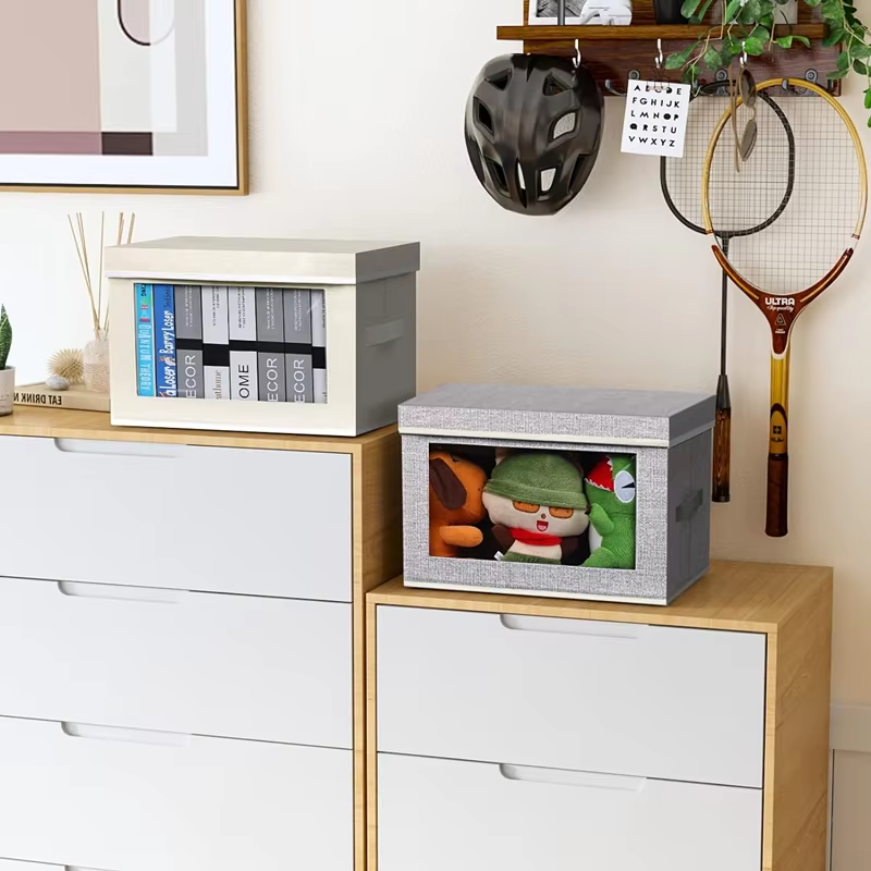 Customized Large Elegant Stackable Storage Household Organizer Wardrobe Clothing Fabric Storage Boxes and Bins with Lid