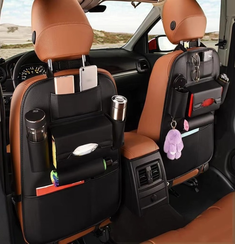 Factory Custom 2 Pack PU Leather Premium Car SeatBack Organizer,back Seat Car Organizer with Hold