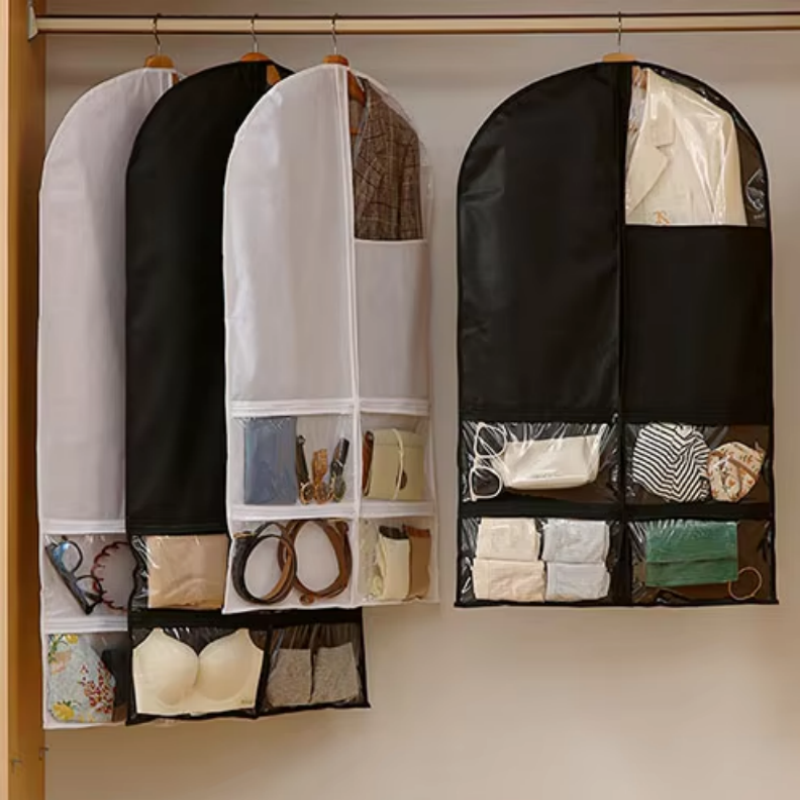 Dustproof Garment Cover with Transparent Pockets Garment Bag for Clothing