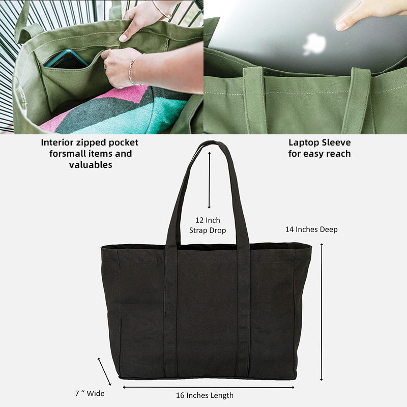 Large Capacity Cotton Canvas Beach Shopping Bag