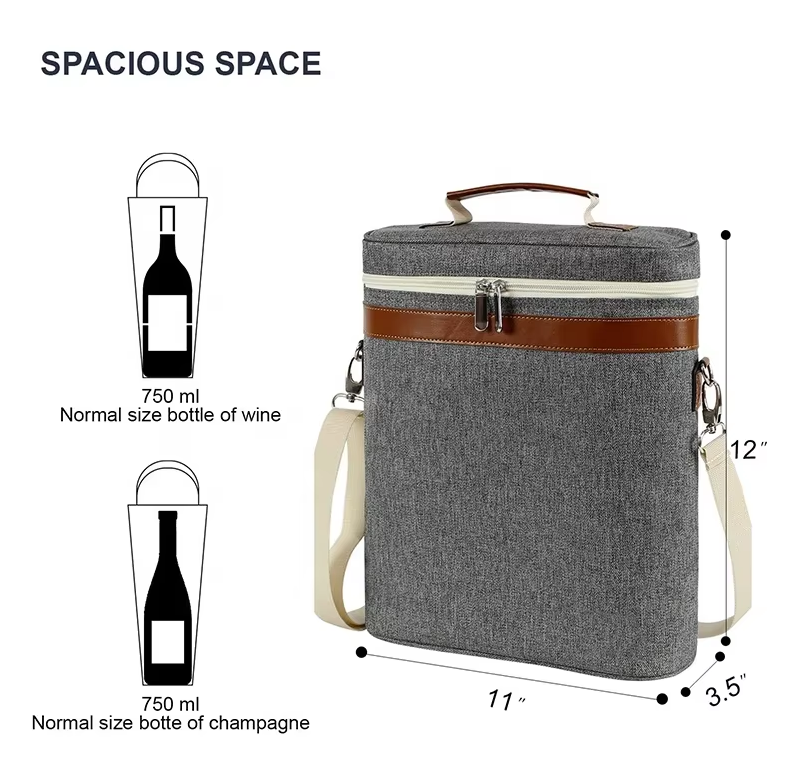 Bottle Wine Carrier Tote, Insulated Leakproof Wine Cooler Bag for Travel, Picnics, Beach & Parties, Portable Wine Bottle Carrying Case, Ideal Wine Gift for Wine Lovers