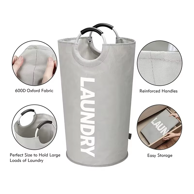 Foldable Tall Laundry Bag for Dirty Clothes Laundry Basket With Mental Handle 