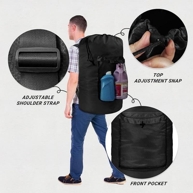 Clothes Drawstring Storage Laundry Backpack Bag with Mesh Pocket