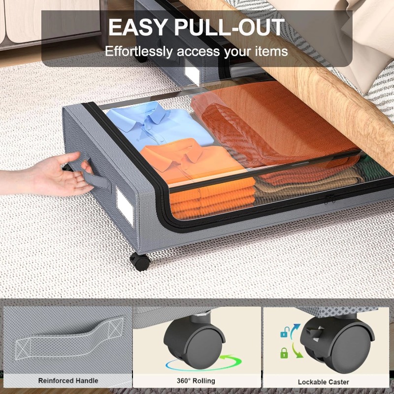 OEM Metal Under Bed Storage clear Lids With Wheels Storage Containers