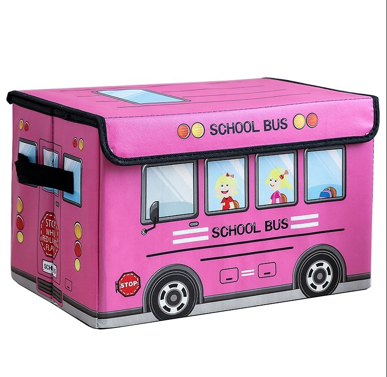 Car Cartoon Storage Boxes with Lid for Organizing Toys Clothes Sundries Children