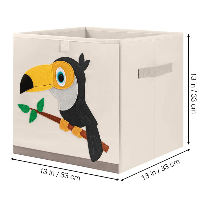 Cute Kids Toys Baby Folding Clothes Organizer Fabric Storage Box Foldable with Animal Embroidery for Boys and Girls, Nursery, Playroom