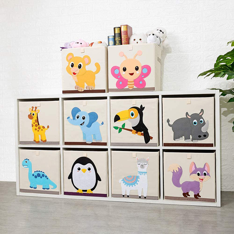 Cute Kids Toys Baby Folding Clothes Organizer Fabric Storage Box Foldable with Animal Embroidery for Boys and Girls, Nursery, Playroom