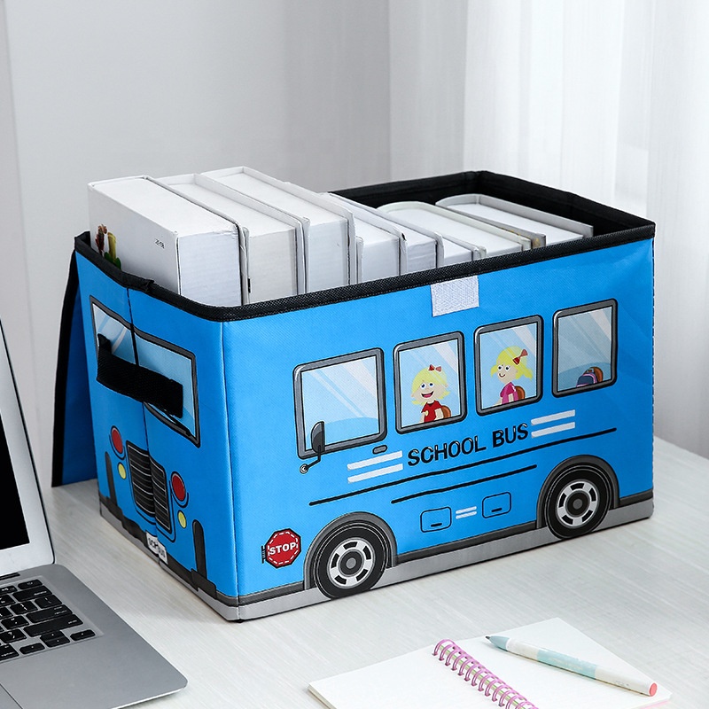 Car Cartoon Storage Boxes with Lid for Organizing Toys Clothes Sundries Children