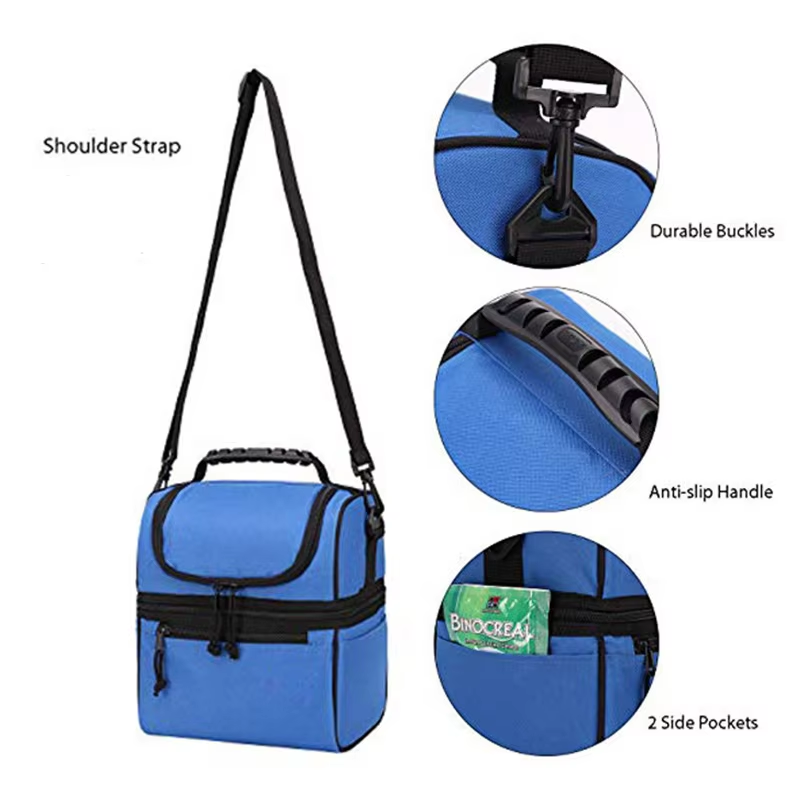 Double-Layer Insulated Cooler Bag Shoulder Strap Handles for Picnics School