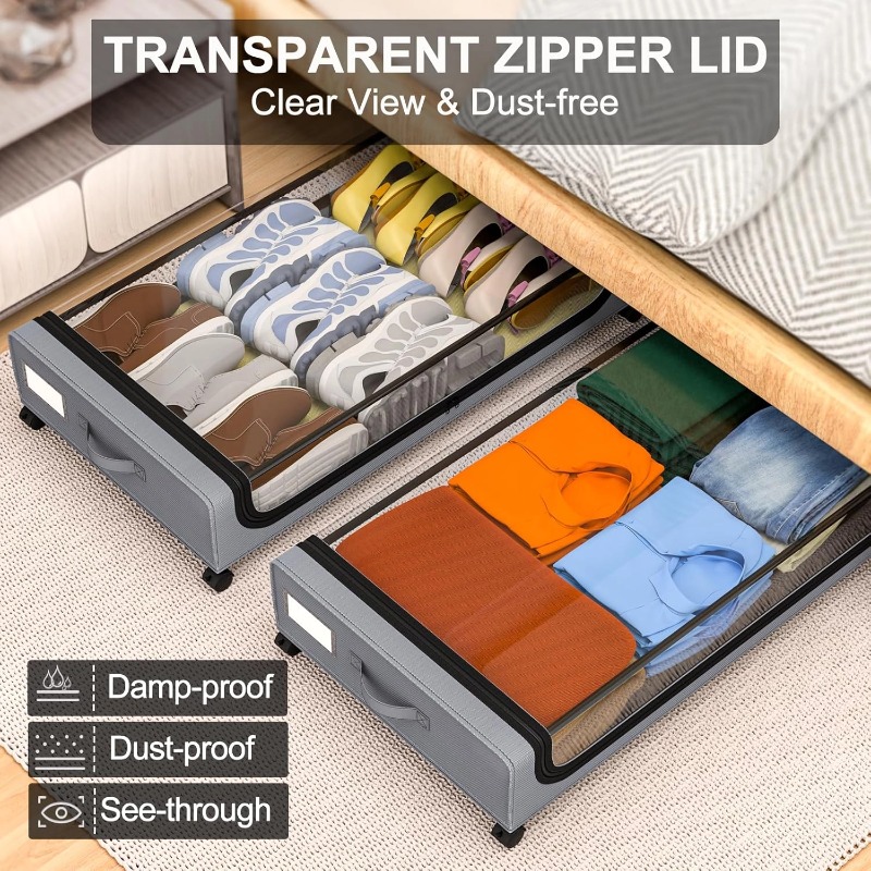 OEM Metal Under Bed Storage clear Lids With Wheels Storage Containers