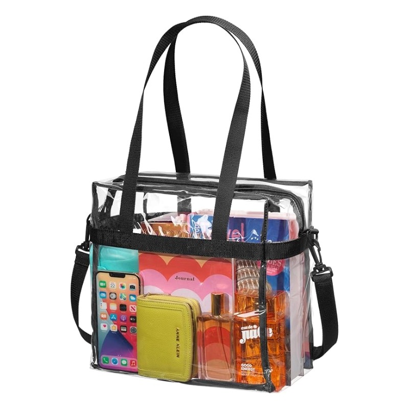 Clear PVC Tote Bag Shoulder Straps and Zippered Shopping Bag for outdoors