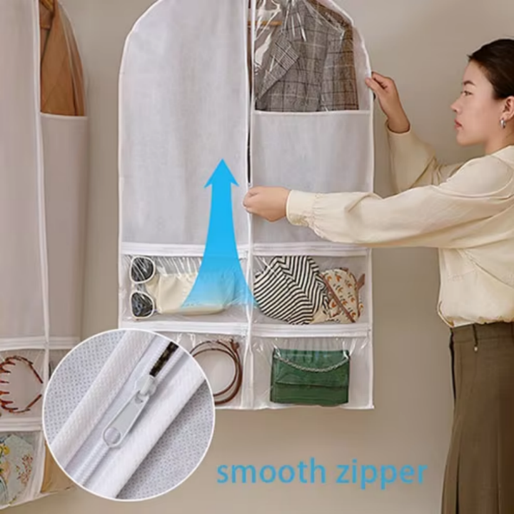 Dustproof Garment Cover with Transparent Pockets Garment Bag for Clothing