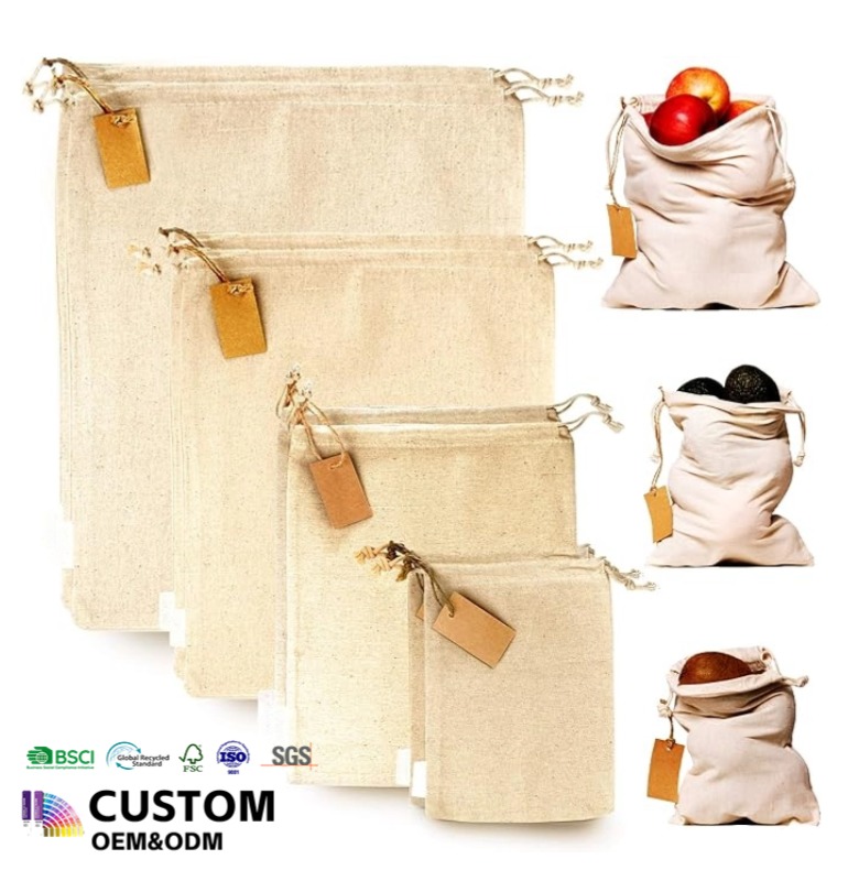 Cotton Drawstring Bag Reusable Cotton Bags for Bulk Food Storage Canvas